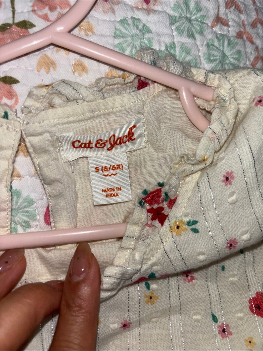 Cat & Jack Cream Floral Tiered Long-Sleeve Dress with Red Rose Print - Picture 3 of 6